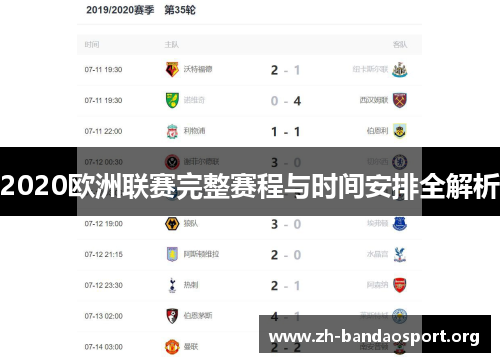 2020欧洲联赛完整赛程与时间安排全解析 2020欧洲联赛完整赛程与时间安排全解析