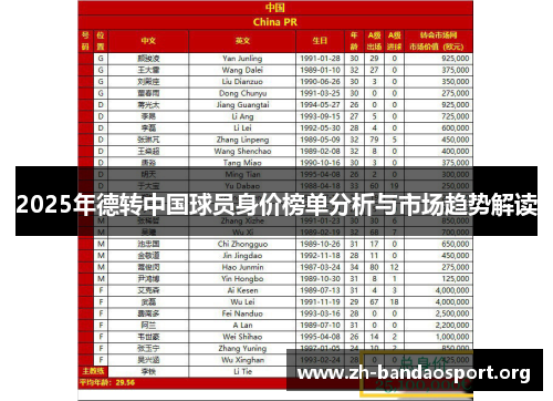 2025年德转中国球员身价榜单分析与市场趋势解读 2025年德转中国球员身价榜单分析与市场趋势解读